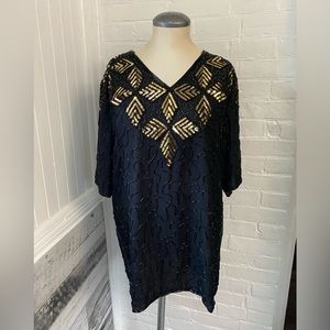 Beautiful vintage embroidered silk shirt dress